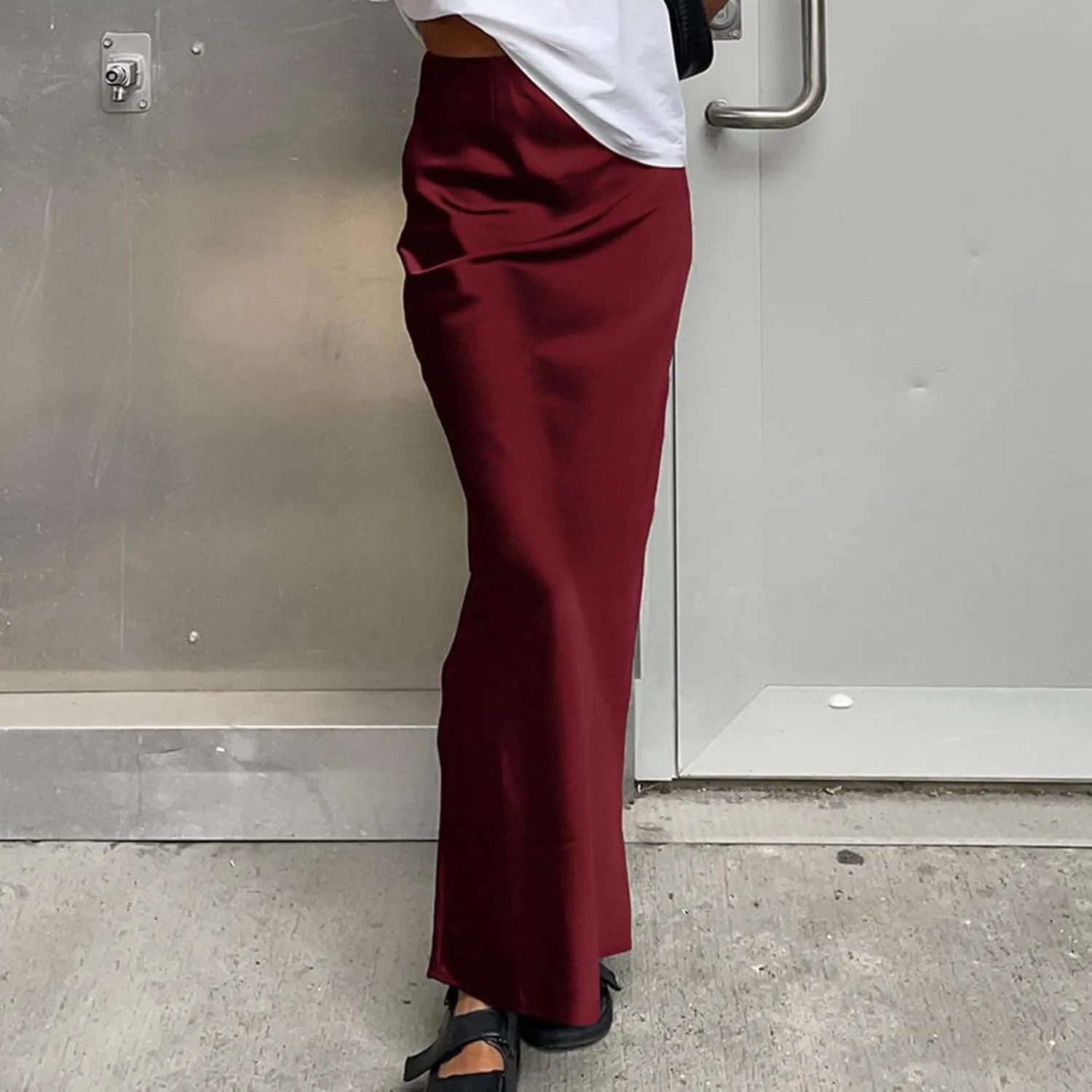 Maxi Skirts for Women Satin Bodycon Pencil Skirt Tummy Control High Waisted Long Skirts Trendy Casual Skirt for Party Club