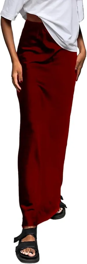 Maxi Skirts for Women Satin Bodycon Pencil Skirt Tummy Control High Waisted Long Skirts Trendy Casual Skirt for Party Club