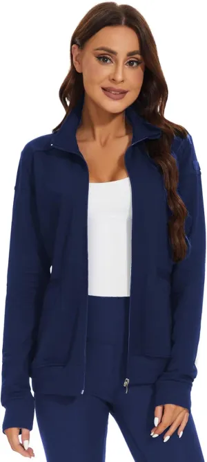 Meanzoo Women's Scrubs Jacket Zip Front Warm-up Jacket