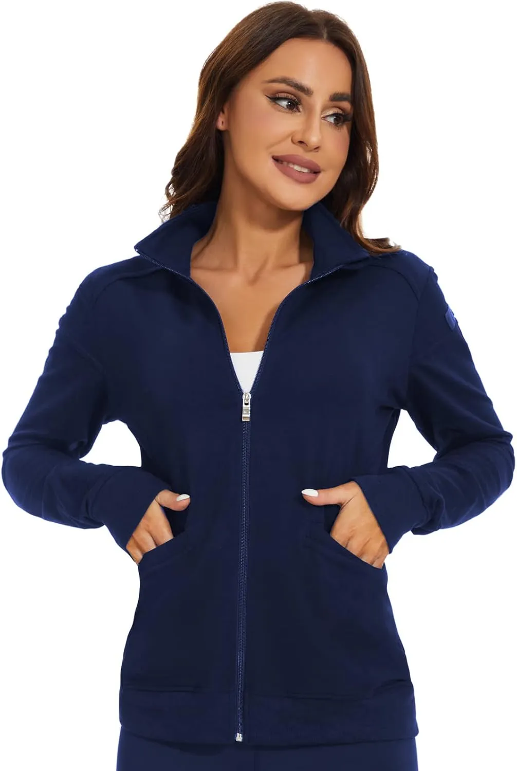 Meanzoo Women's Scrubs Jacket Zip Front Warm-up Jacket