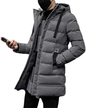 Men Casual Thick Warm Coat Outdoor Slim Solid Hooded Zip Long Down Cotton Padded Coats
