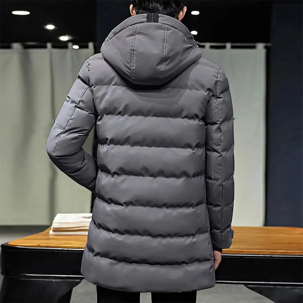 Men Casual Thick Warm Coat Outdoor Slim Solid Hooded Zip Long Down Cotton Padded Coats