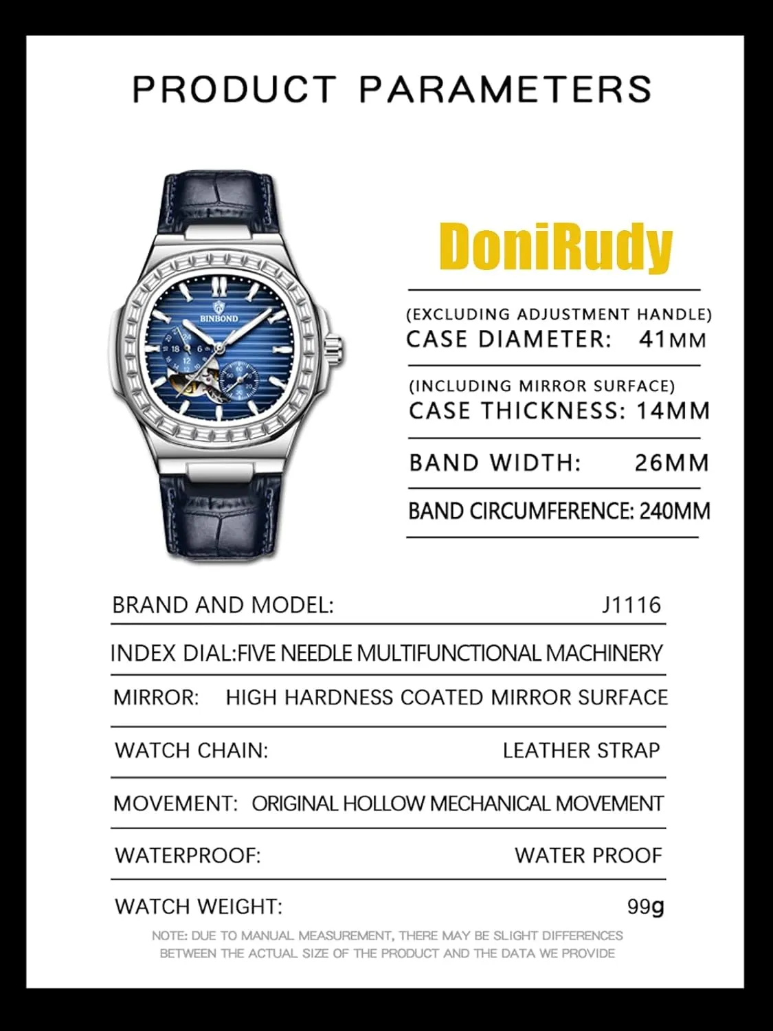 Men's Automatic Mechanical Watches for Men Business Dress Luminous Waterproof Luxury Business Men's Watch Black Dial
