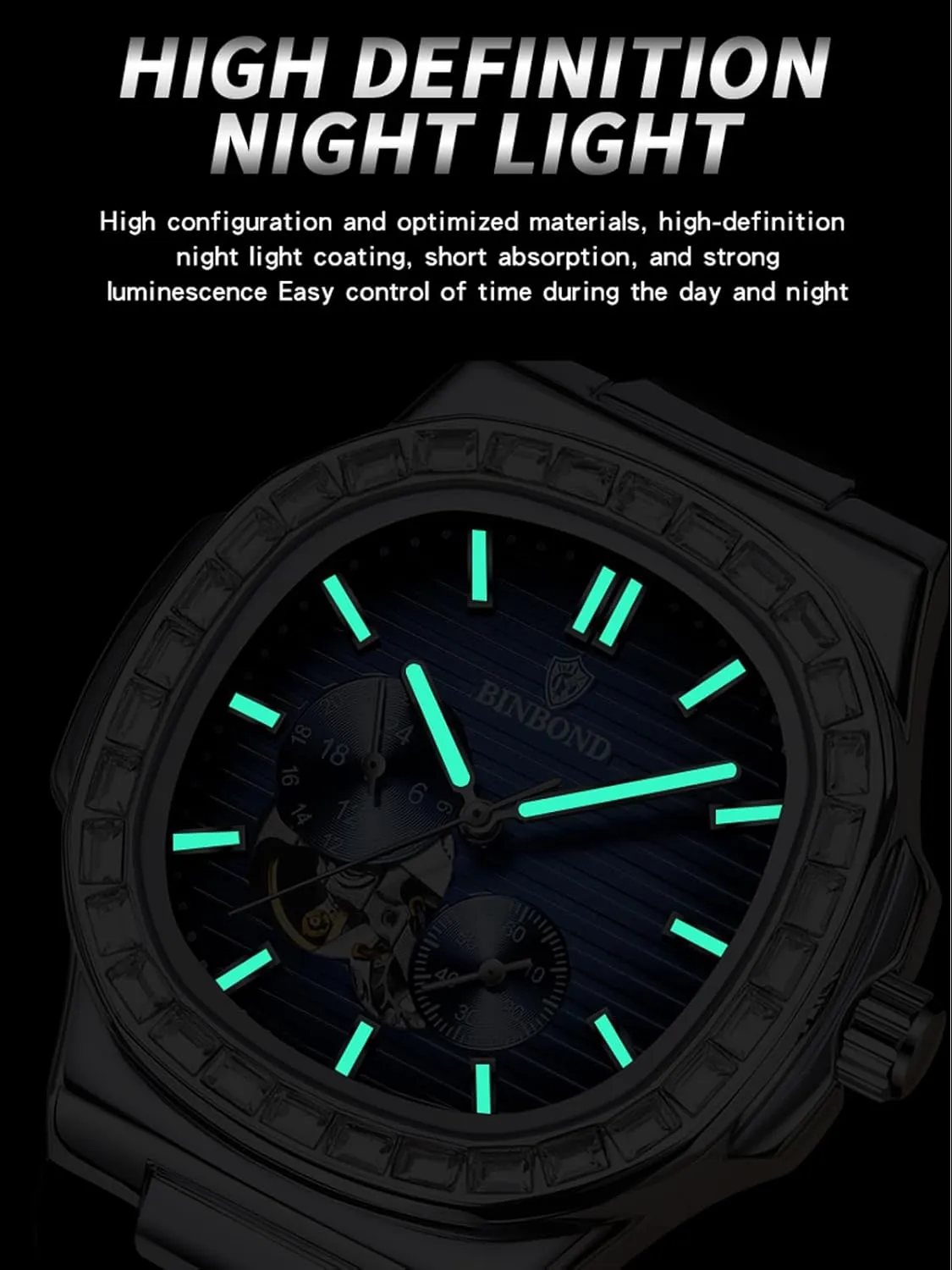 Men's Automatic Mechanical Watches for Men Business Dress Luminous Waterproof Luxury Business Men's Watch Black Dial