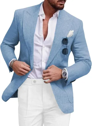 Men's Blazer Casual Sport Coats Linen Slim Fit One Button Suit Jacket Lightweight Sports Jacket