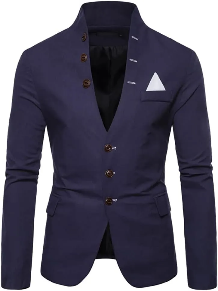 Mens Casual Solid Color Blazer Multi-Buttons Slim Fit Sports Coat for Wedding