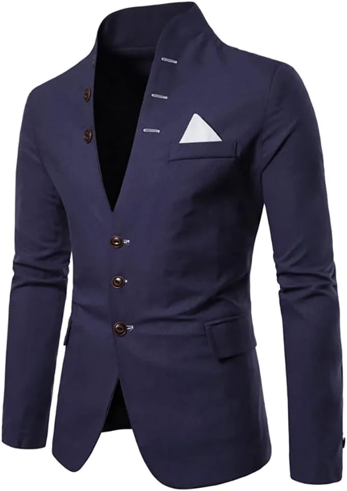 Mens Casual Solid Color Blazer Multi-Buttons Slim Fit Sports Coat for Wedding