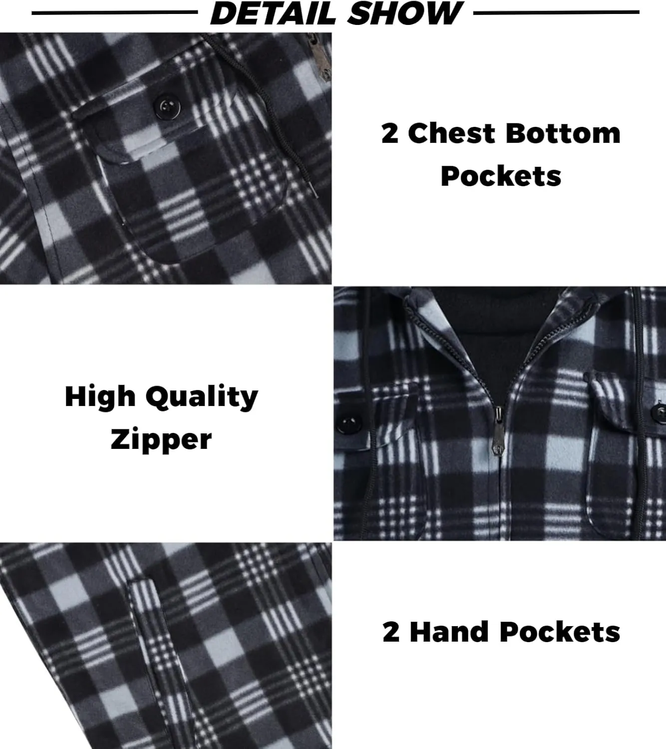 Mens Flannel Jackets Sherpa Lined Fleece Zip Up Winter Warm Workout Plaid Sweatshirt with Hood