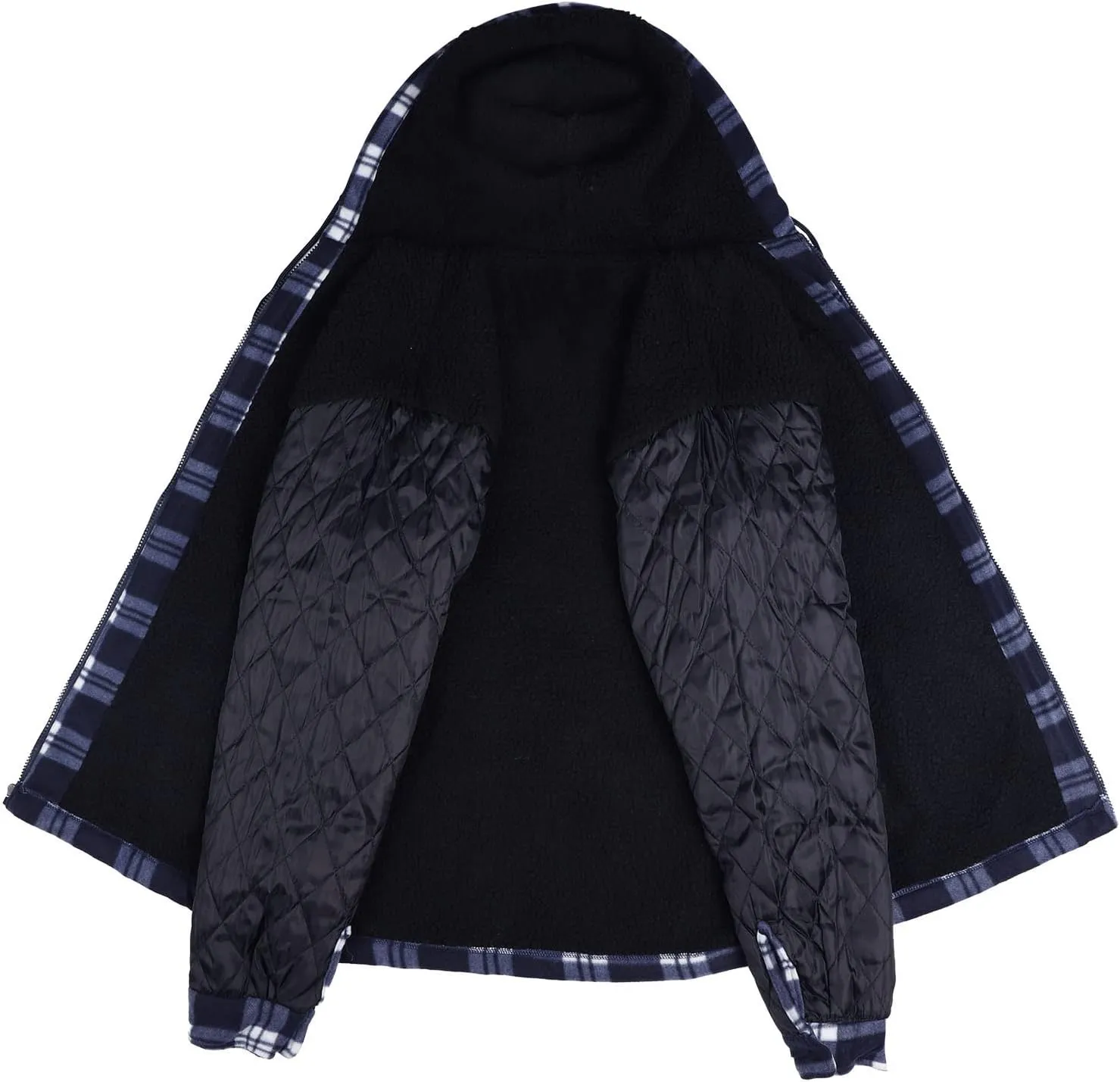 Mens Flannel Jackets Sherpa Lined Fleece Zip Up Winter Warm Workout Plaid Sweatshirt with Hood