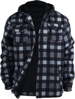 Mens Flannel Jackets Sherpa Lined Fleece Zip Up Winter Warm Workout Plaid Sweatshirt with Hood