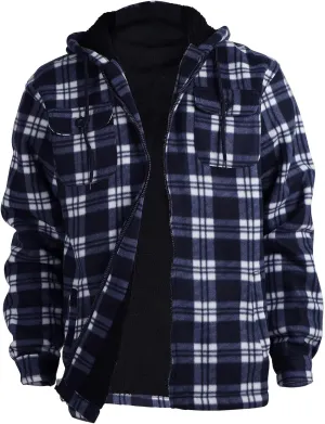 Mens Flannel Jackets Sherpa Lined Fleece Zip Up Winter Warm Workout Plaid Sweatshirt with Hood