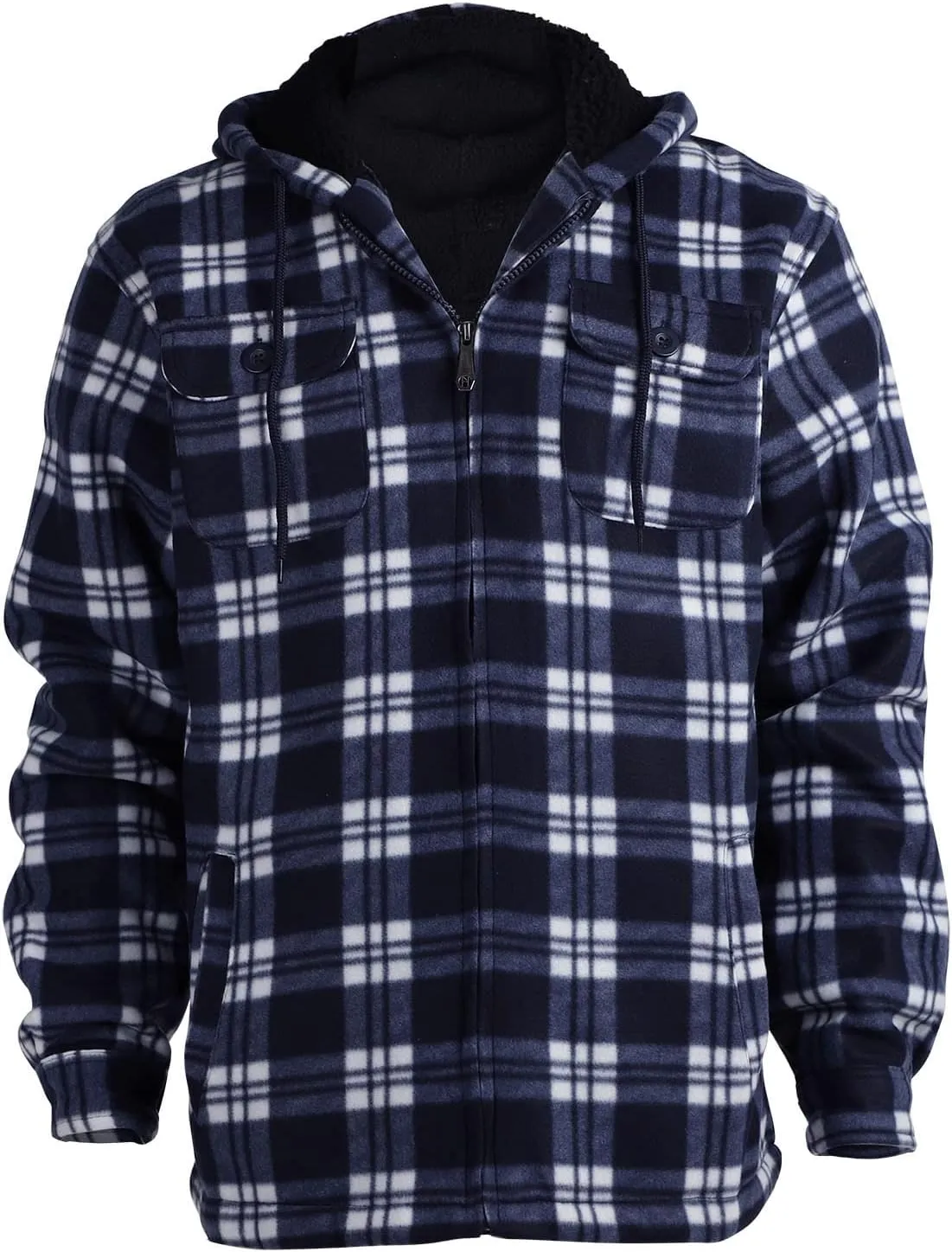Mens Flannel Jackets Sherpa Lined Fleece Zip Up Winter Warm Workout Plaid Sweatshirt with Hood