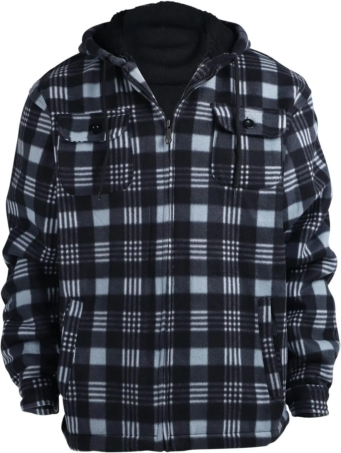 Mens Flannel Jackets Sherpa Lined Fleece Zip Up Winter Warm Workout Plaid Sweatshirt with Hood