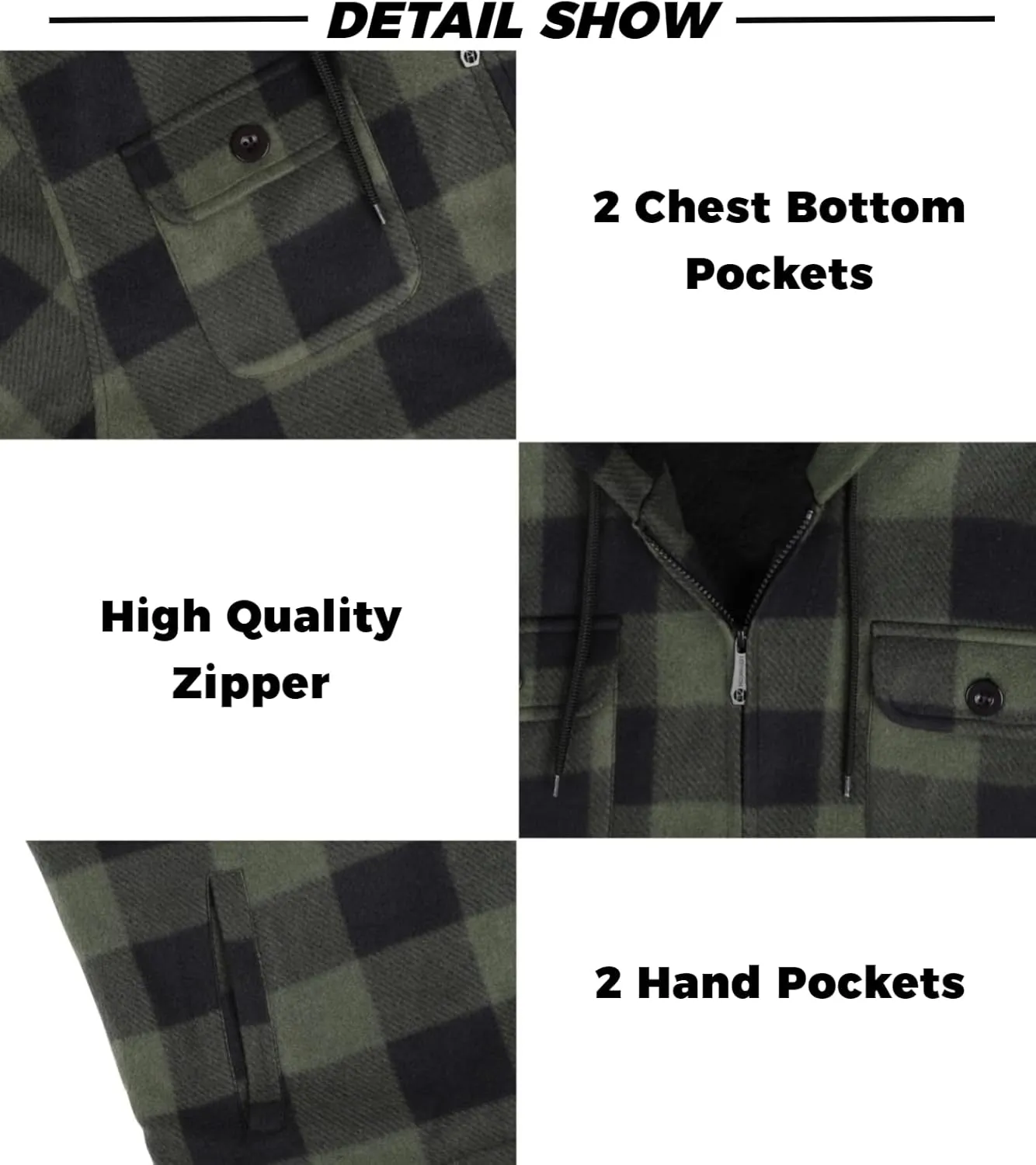 Mens Flannel Jackets Sherpa Lined Fleece Zip Up Winter Warm Workout Plaid Sweatshirt with Hood