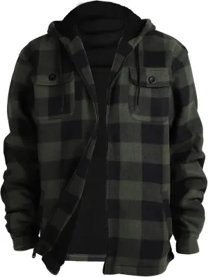 Mens Flannel Jackets Sherpa Lined Fleece Zip Up Winter Warm Workout Plaid Sweatshirt with Hood