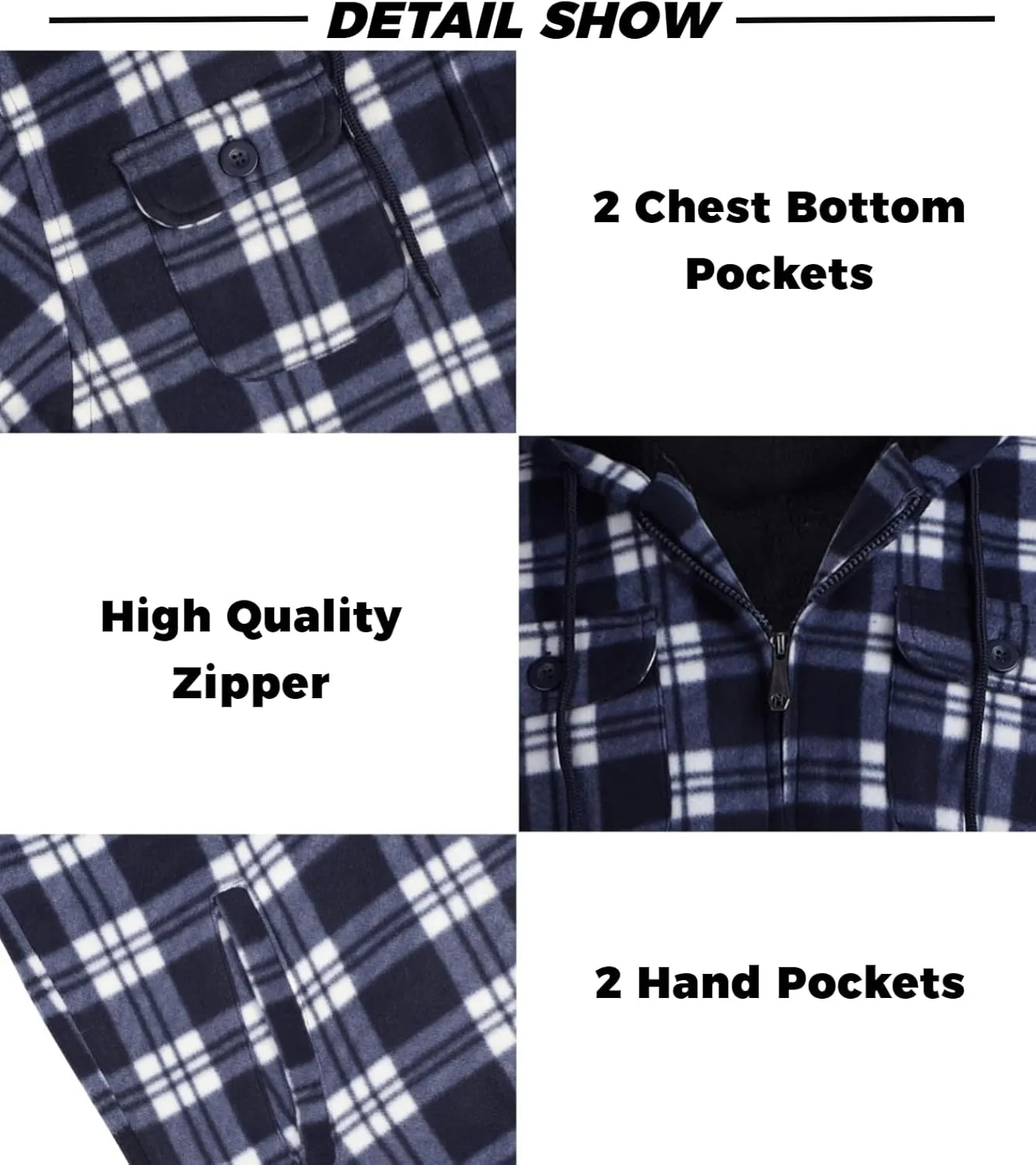 Mens Flannel Jackets Sherpa Lined Fleece Zip Up Winter Warm Workout Plaid Sweatshirt with Hood