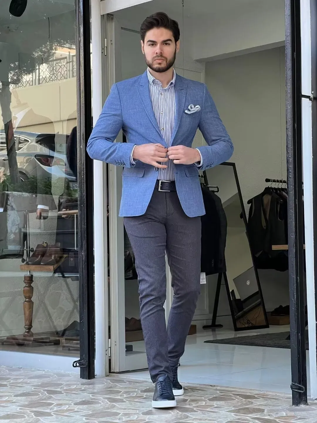 Mens Linen Suit Jackets Casual Two Button Slim Fit Blazers Suit Sport Coats for Wedding Prom Party