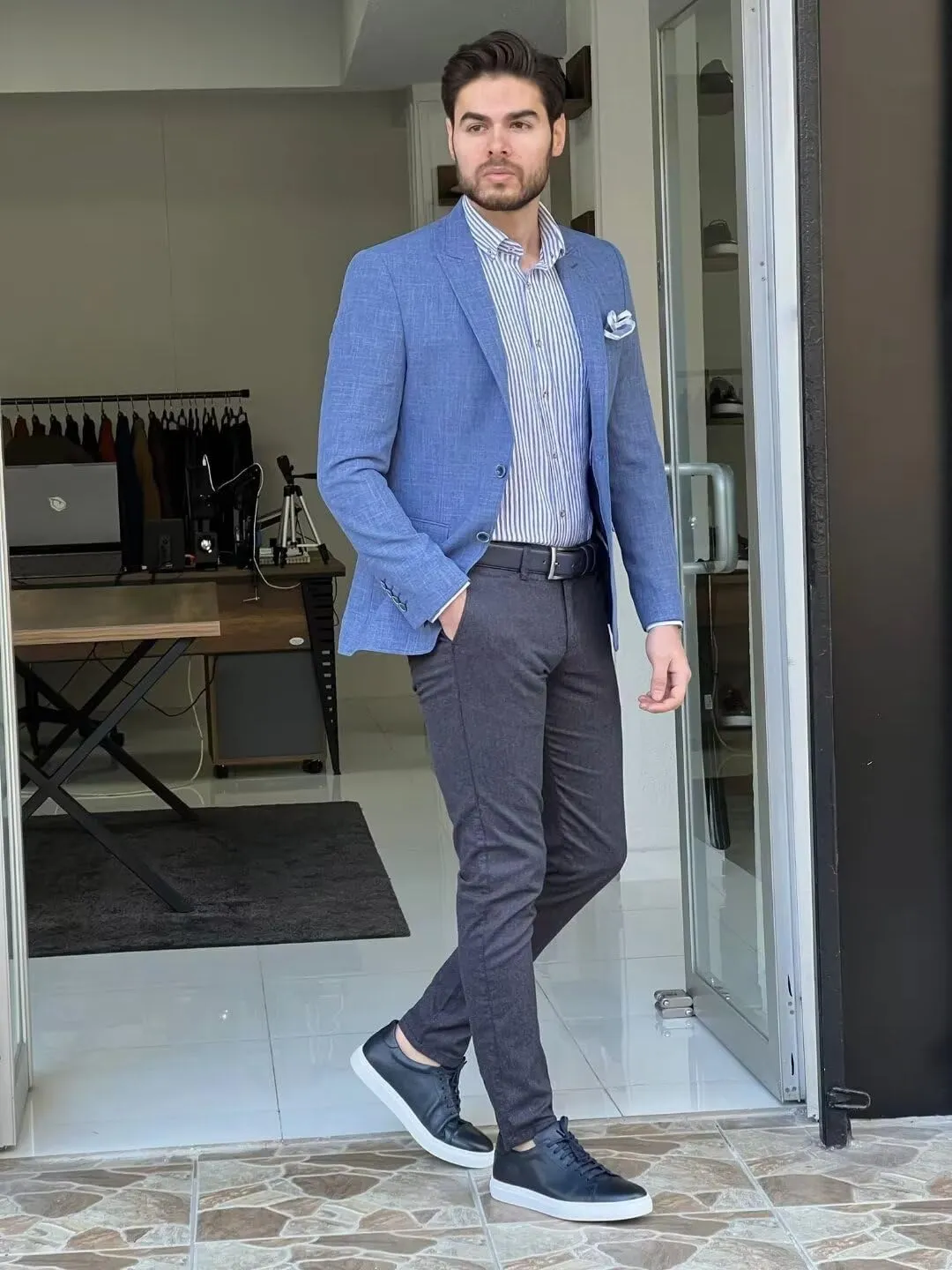 Mens Linen Suit Jackets Casual Two Button Slim Fit Blazers Suit Sport Coats for Wedding Prom Party
