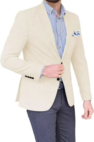 Mens Linen Suit Jackets Casual Two Button Slim Fit Blazers Suit Sport Coats for Wedding Prom Party