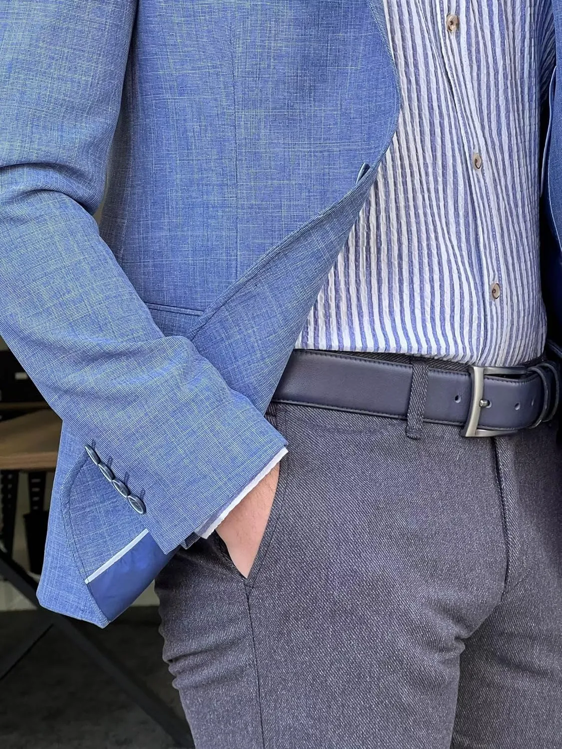 Mens Linen Suit Jackets Casual Two Button Slim Fit Blazers Suit Sport Coats for Wedding Prom Party