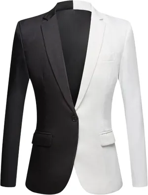 Men's Patchwork Blazer Jacket One-Button Wedding Suit Coats Contrast Tuxedo Dinner Suit Jackets