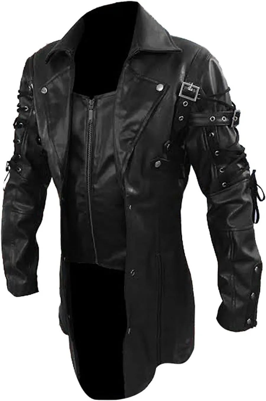 Mens Real Leather Sexy Steampunk Coat Goth Matrix Trench Coat Gothic Real Leather Coat