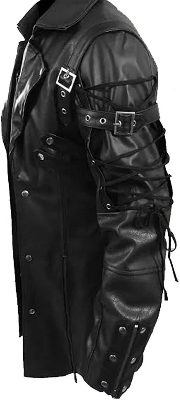 Mens Real Leather Sexy Steampunk Coat Goth Matrix Trench Coat Gothic Real Leather Coat