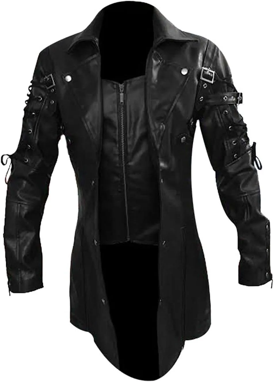 Mens Real Leather Sexy Steampunk Coat Goth Matrix Trench Coat Gothic Real Leather Coat