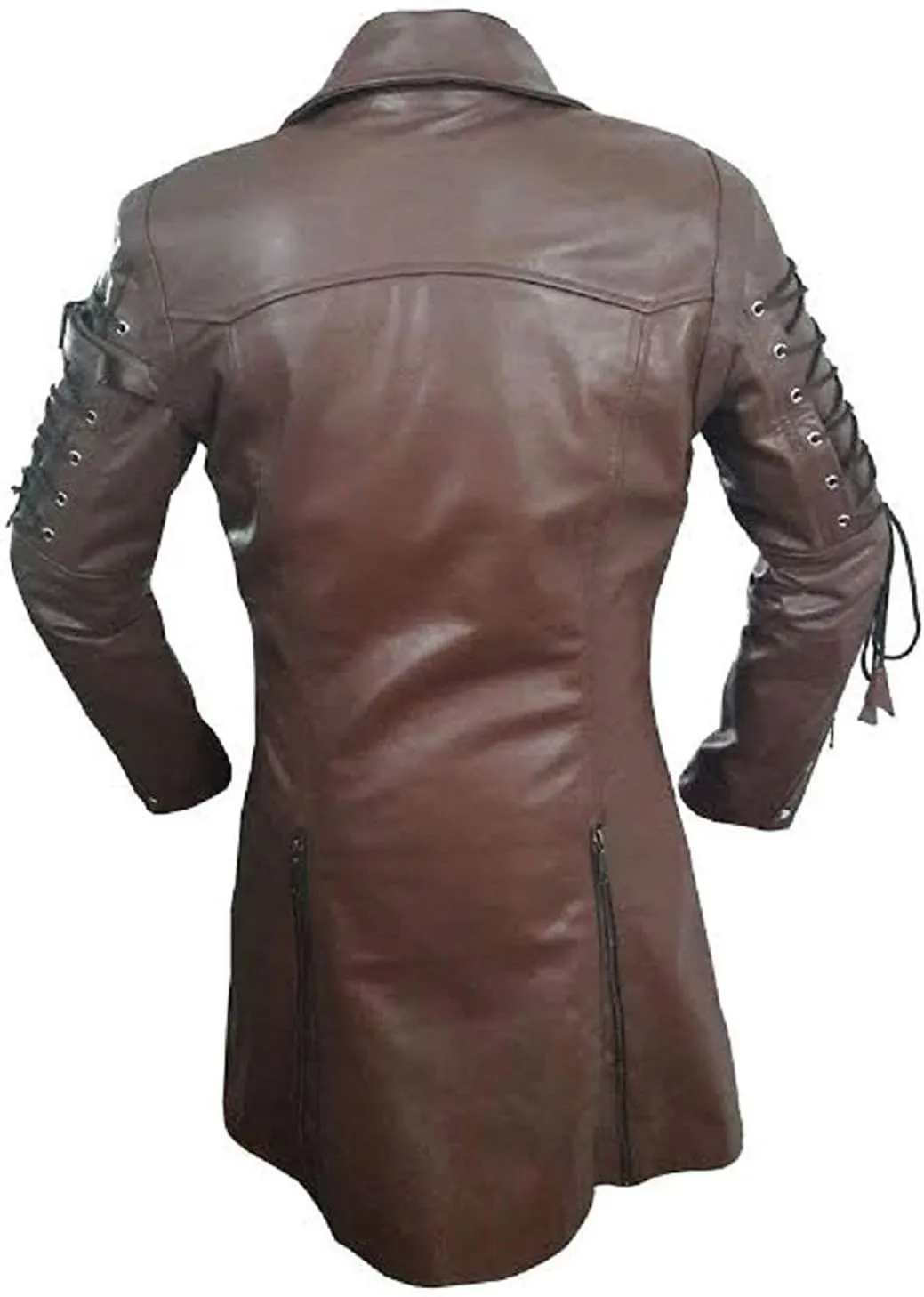 Mens Real Leather Sexy Steampunk Coat Goth Matrix Trench Coat Gothic Real Leather Coat
