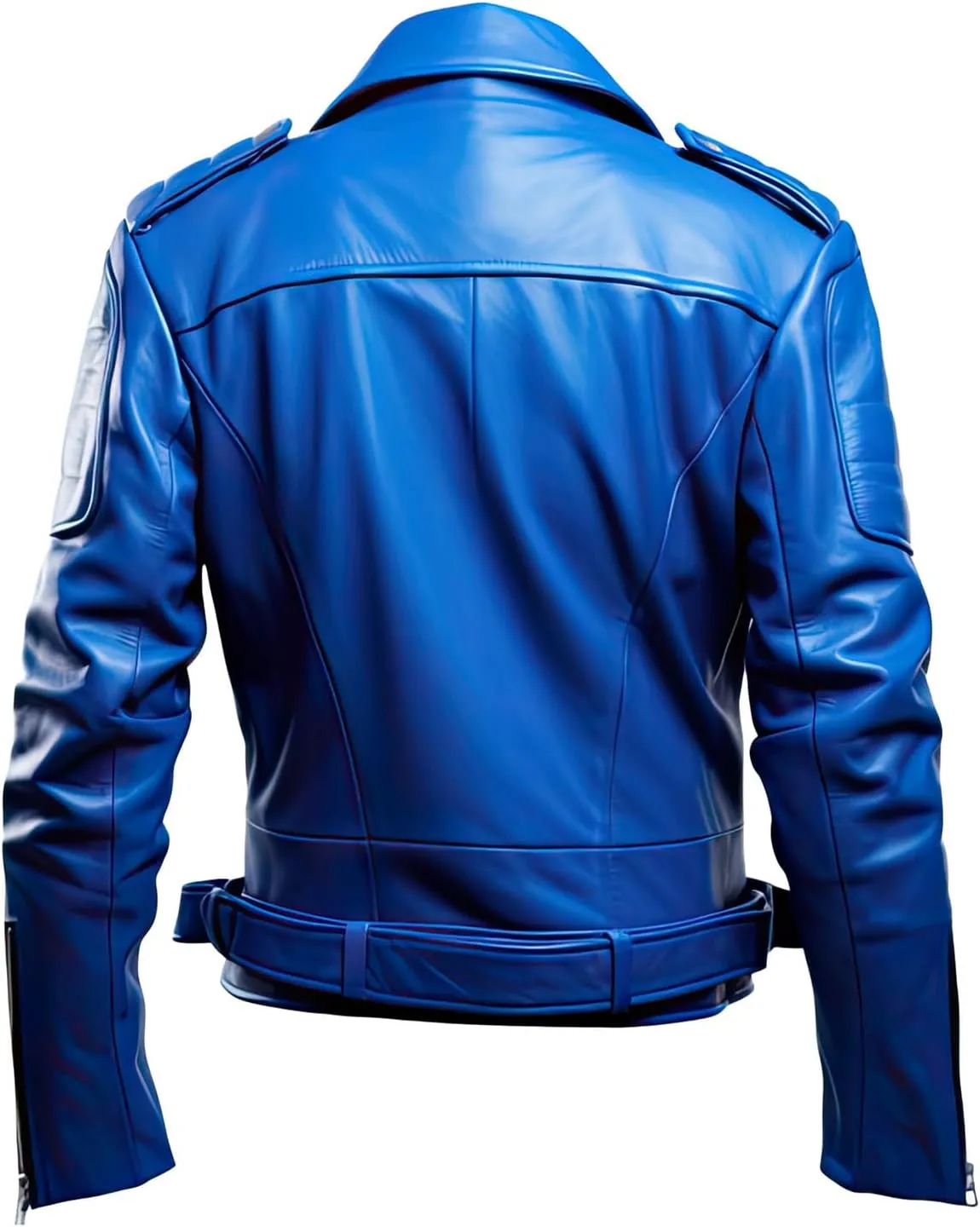 Mens Royal Blue Genuine Sheepskin Notch Lapel Collar Biker Rider Outfit Asymmetric Crossover Slim Fit Leather Jacket
