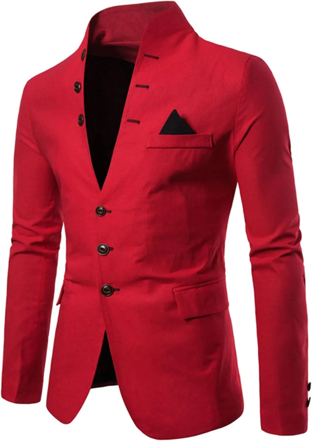Mens Slim Fit Blazer Jacket Button Stand Collar Solid Suit Coats Casual Business Dress Blazer Coat