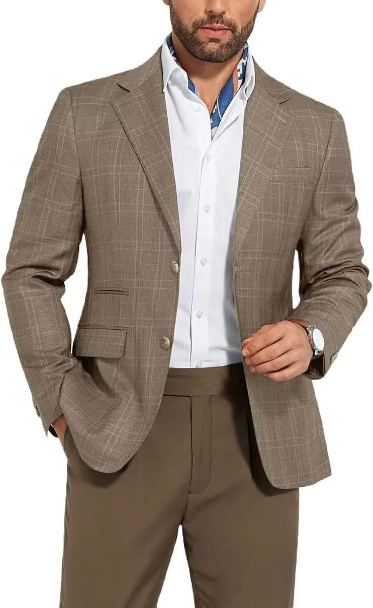 Men's Suit Jacket Blazer Casual Plaid Stripe Slim Fit Single Breasted Mens Tuxedos Jackets Party Sport Coats Blazers