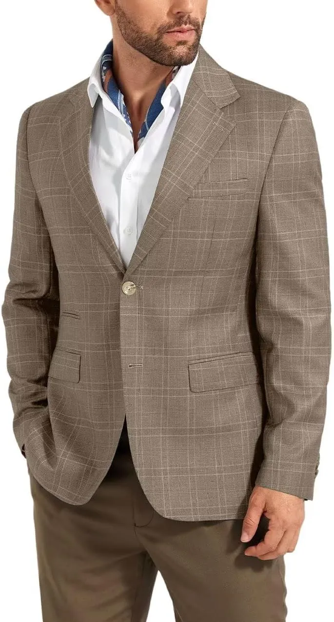Men's Suit Jacket Blazer Casual Plaid Stripe Slim Fit Single Breasted Mens Tuxedos Jackets Party Sport Coats Blazers