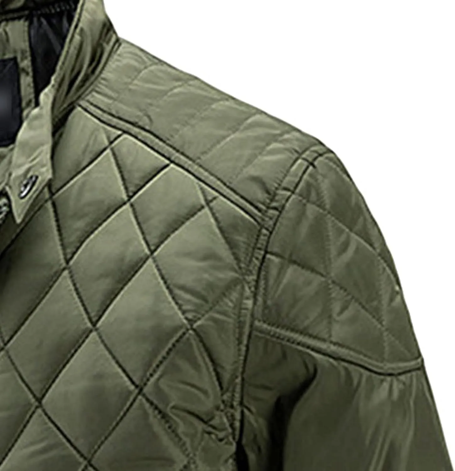 Men's Thin Casual Cotton Jacket Male Diamond Quilted Bike Outwear Men Stand Collar Zip Warm Padded Coats