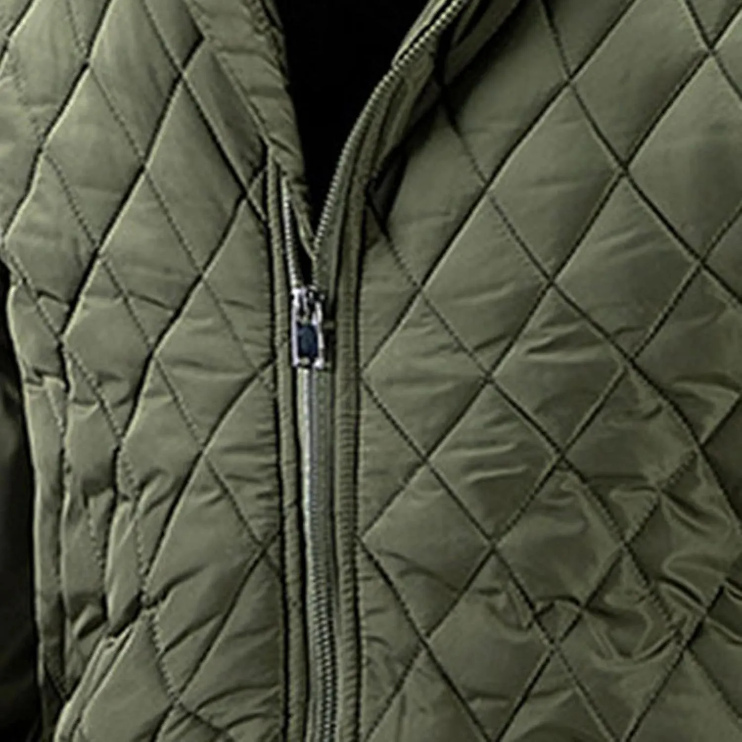 Men's Thin Casual Cotton Jacket Male Diamond Quilted Bike Outwear Men Stand Collar Zip Warm Padded Coats