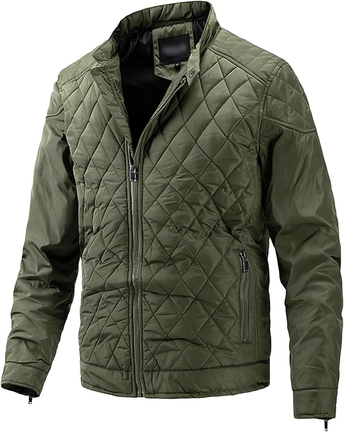 Men's Thin Casual Cotton Jacket Male Diamond Quilted Bike Outwear Men Stand Collar Zip Warm Padded Coats
