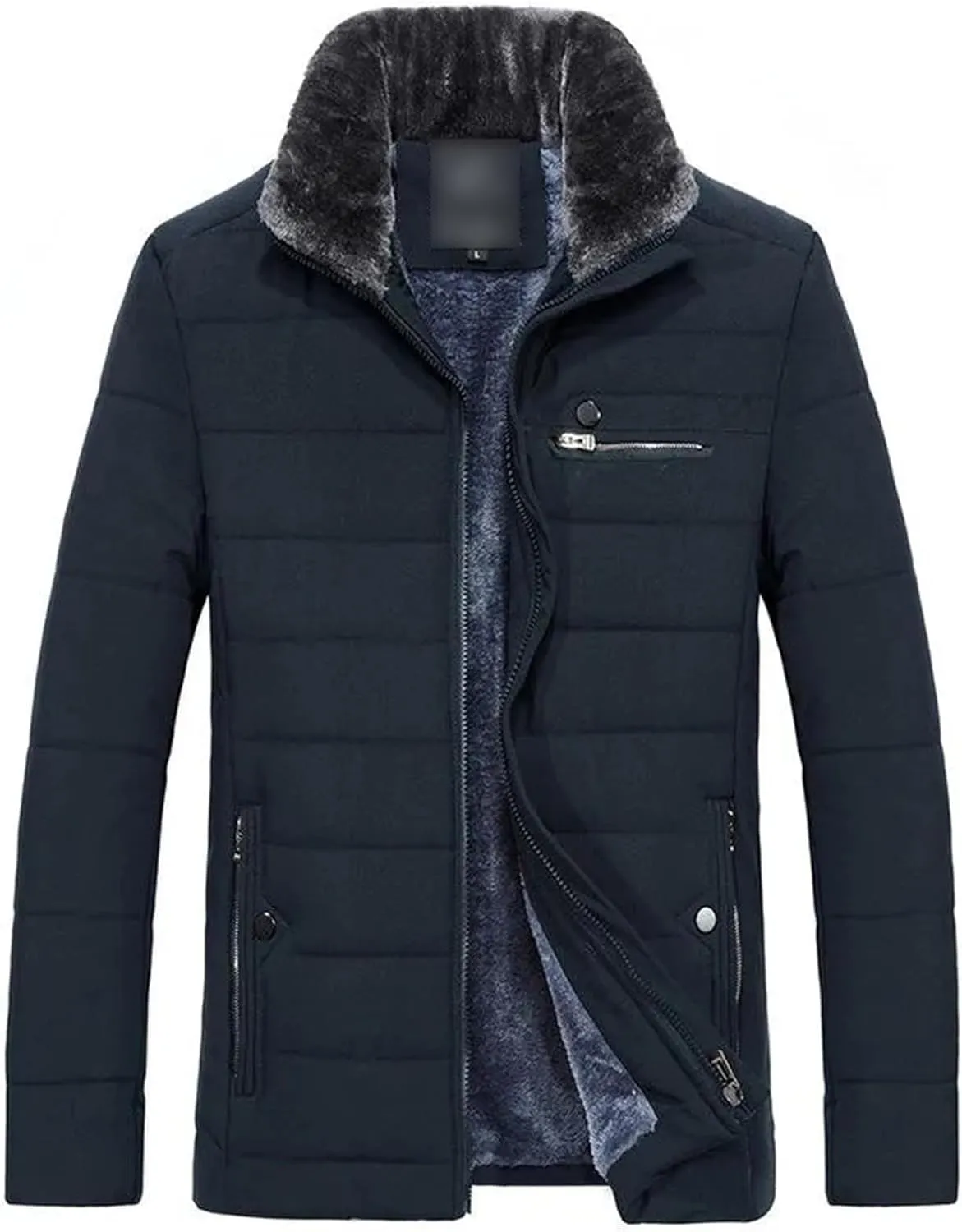 Men's Warm Fleece Jacket Winter Coats Fur Collar Windbreaker Cotton Padded Thick Black Coat Male Casual Jackets