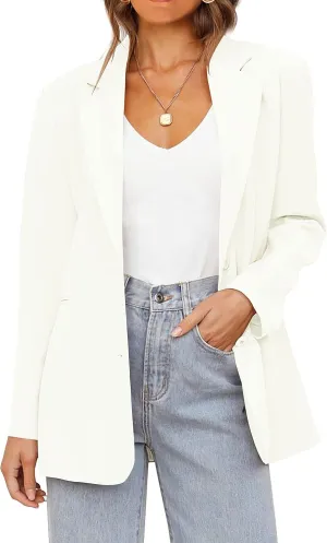 MEROKEETY Women's 2024 Fall Casual Blazers Long Sleeve Lapel Open Front Button Work Blazer Jackets with Pockets