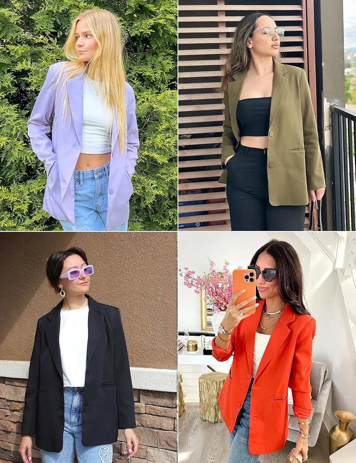 MEROKEETY Women's 2024 Fall Casual Blazers Long Sleeve Lapel Open Front Button Work Blazer Jackets with Pockets