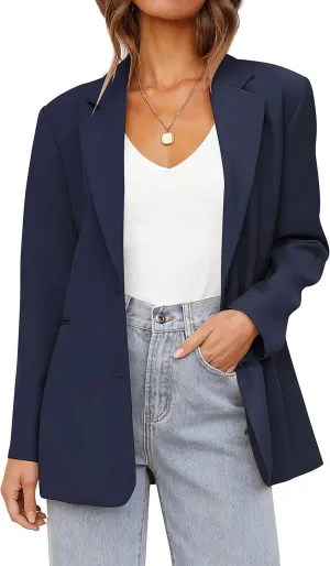 MEROKEETY Women's 2024 Fall Casual Blazers Long Sleeve Lapel Open Front Button Work Blazer Jackets with Pockets