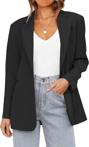 MEROKEETY Women's 2024 Fall Casual Blazers Long Sleeve Lapel Open Front Button Work Blazer Jackets with Pockets