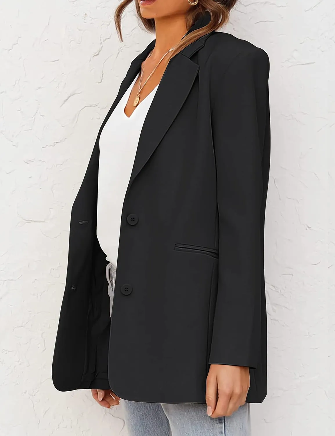MEROKEETY Women's 2024 Fall Casual Blazers Long Sleeve Lapel Open Front Button Work Blazer Jackets with Pockets