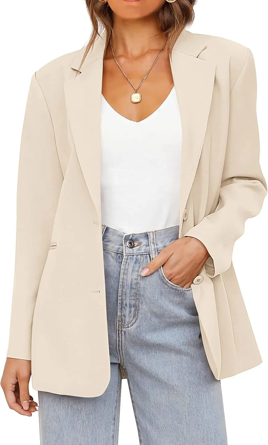 MEROKEETY Women's 2024 Fall Casual Blazers Long Sleeve Lapel Open Front Button Work Blazer Jackets with Pockets