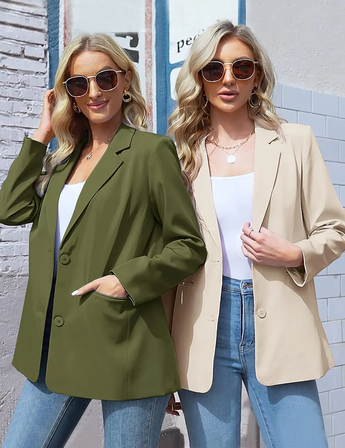 MEROKEETY Women's 2024 Fall Casual Blazers Long Sleeve Lapel Open Front Button Work Blazer Jackets with Pockets