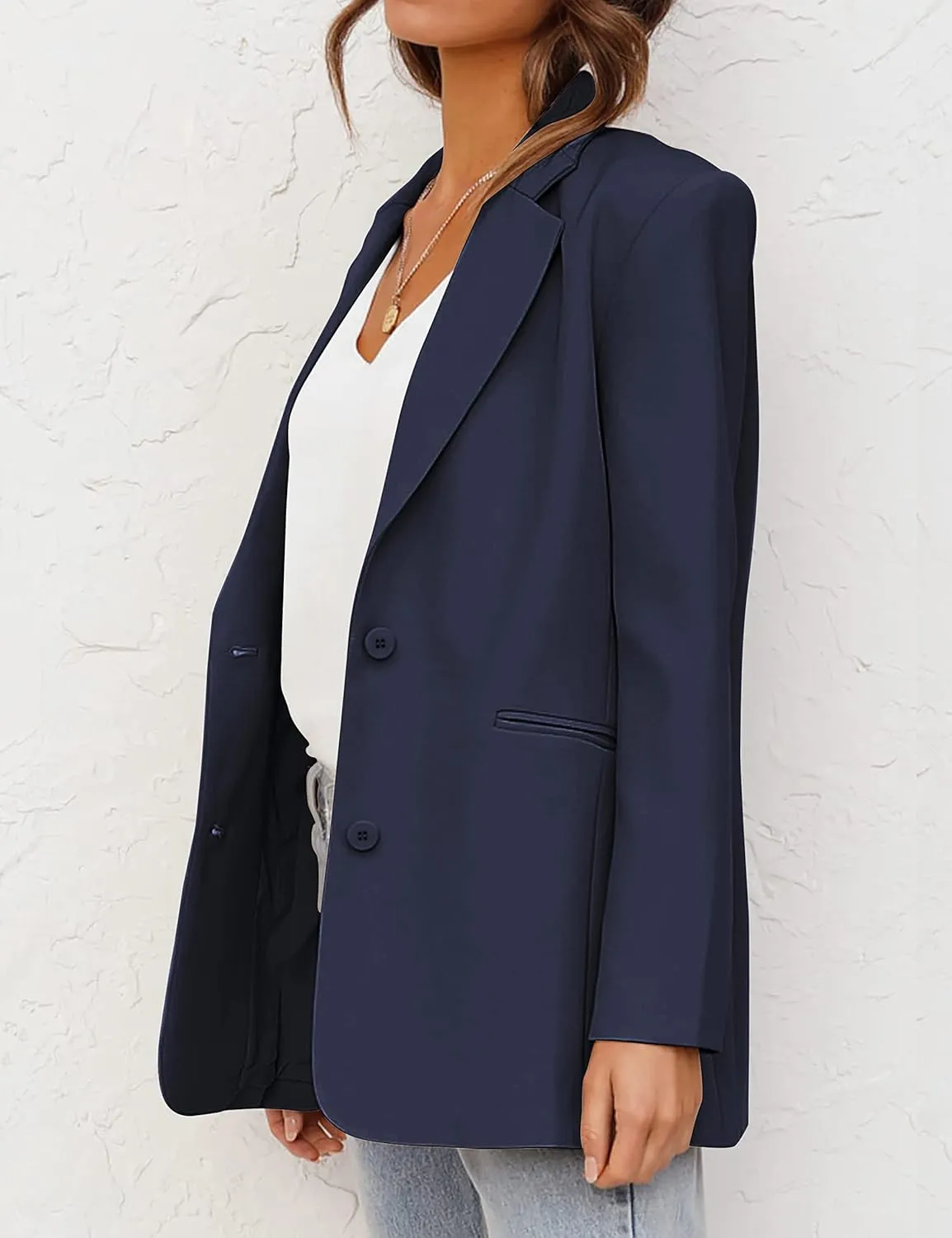 MEROKEETY Women's 2024 Fall Casual Blazers Long Sleeve Lapel Open Front Button Work Blazer Jackets with Pockets