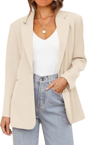 MEROKEETY Women's 2024 Fall Casual Blazers Long Sleeve Lapel Open Front Button Work Blazer Jackets with Pockets
