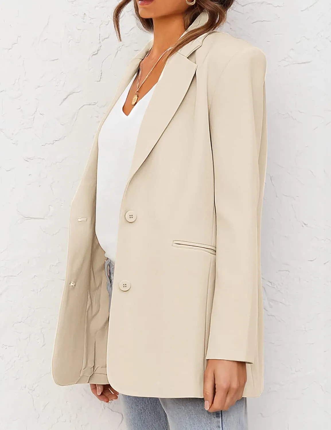 MEROKEETY Women's 2024 Fall Casual Blazers Long Sleeve Lapel Open Front Button Work Blazer Jackets with Pockets