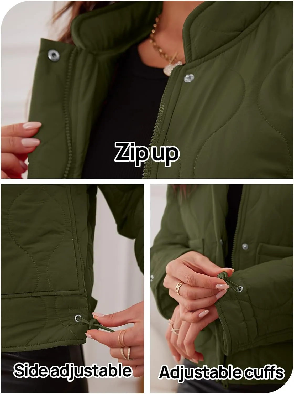 MEROKEETY Women's Cropped Zip-Up Bomber Jackets Warm Quilted Long Sleeve Stand Neck Winter Coats
