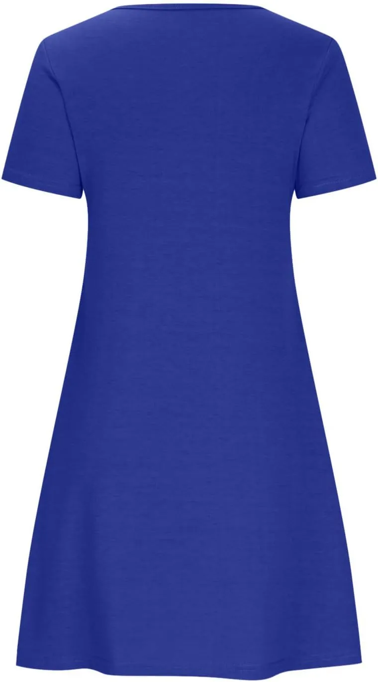 Midi Dresses for Women 2025 Casual Short Sleeve Dress Crew Neck Loose Dresses Flowy Swing Tunic Dress with Pockets