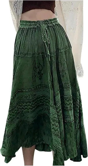Midi Skirts for WomenWomen's Pull on Woven Tiered Midi Skirt Pleated Cheer Skirt Self Belted Sparkly Skirt and